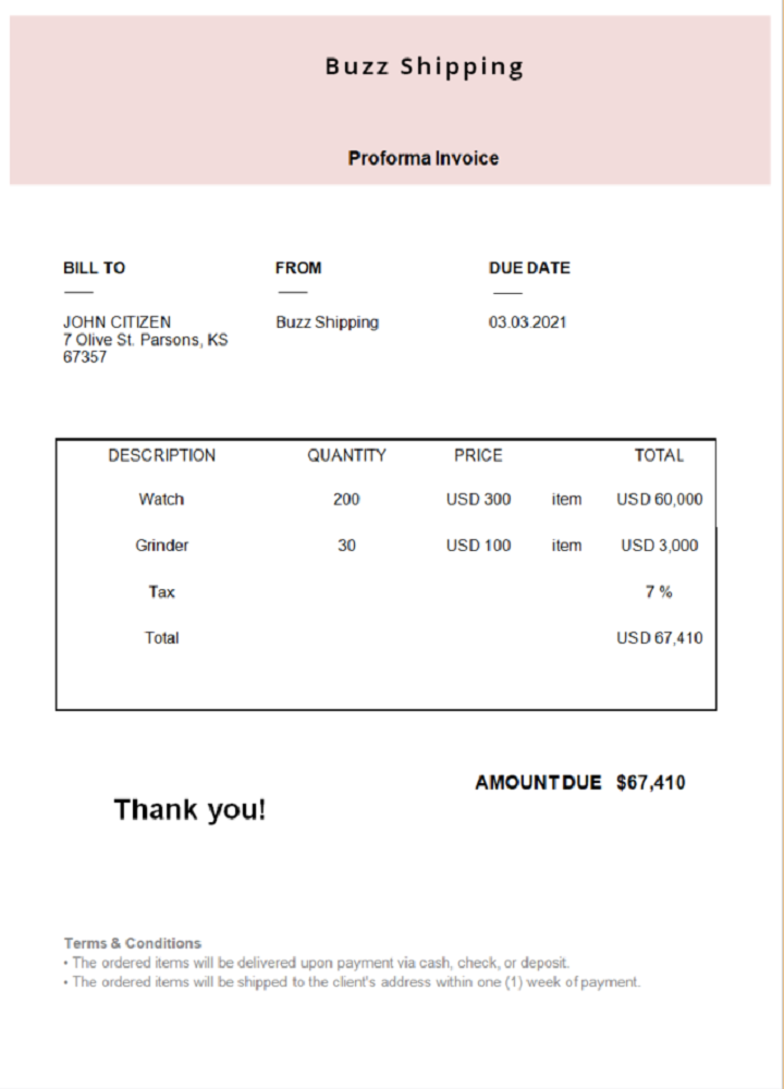 USA Buzz Shipping invoice PSD template